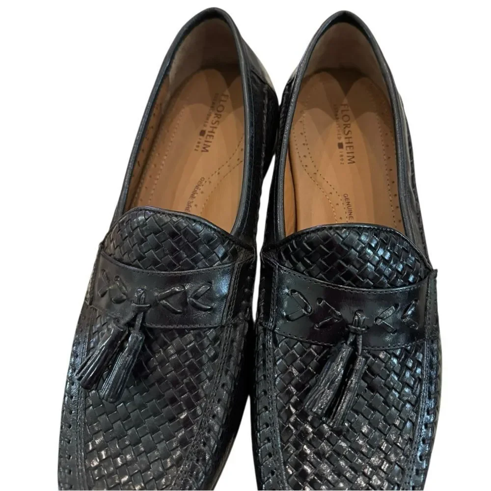 New Florsheim Men's Swivel Weave Black Leather Slip-on Loafers 8 8D